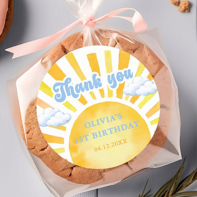 Sunshine And Clouds Birthday Party Classic Round Sticker (Creator Uploaded)