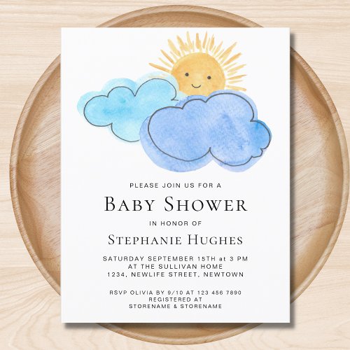 Sunshine And Clouds Boys Baby Shower Invitation Postcard