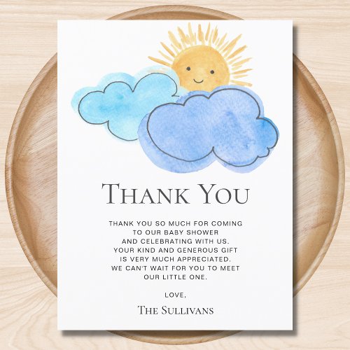 Sunshine And Clouds Boys Baby Shower Thank You Postcard