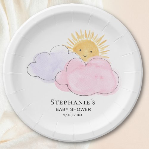 Sunshine And Clouds Girls Baby Shower Paper Plates