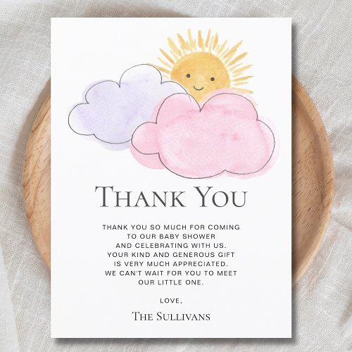 Sunshine And Clouds Girls Baby Shower Thank You  Postcard
