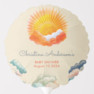 Sunshine and Clouds Yellow Grey Retro Baby Shower Balloon