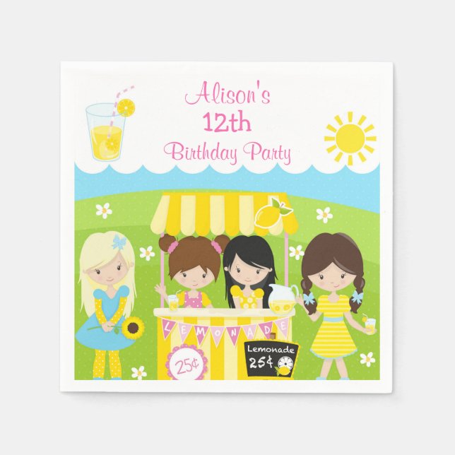 Sunshine and Lemonade Birthday Napkins (Front)