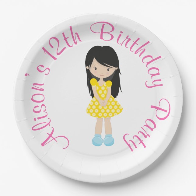 Sunshine and Lemonade Black hair Girl Paper Plates (Front)