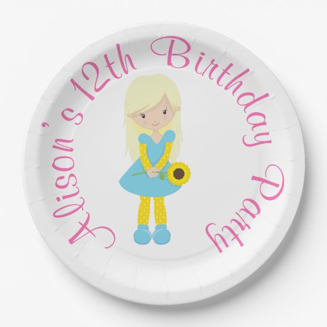 Sunshine and Lemonade Blonde Girl Paper Plates (Front)