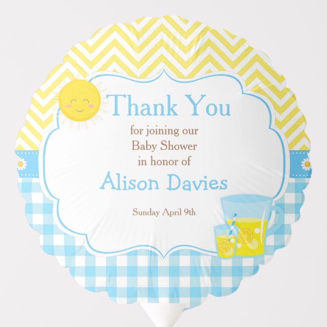 Sunshine and Lemonade Blue and Yellow Baby Shower Balloon (Front)