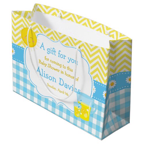 Sunshine and Lemonade Blue and Yellow Baby Shower Large Gift Bag