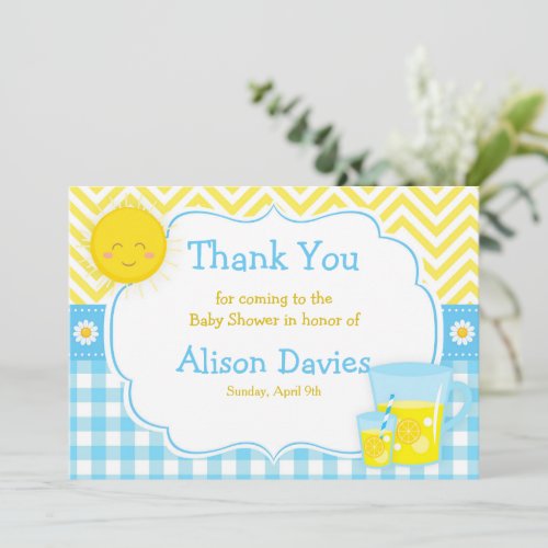 Sunshine and Lemonade Blue and Yellow Baby Shower Thank You Card