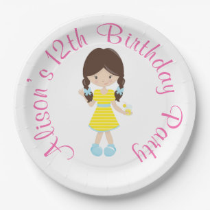 Sunshine and Lemonade Brunette Girl Paper Plates