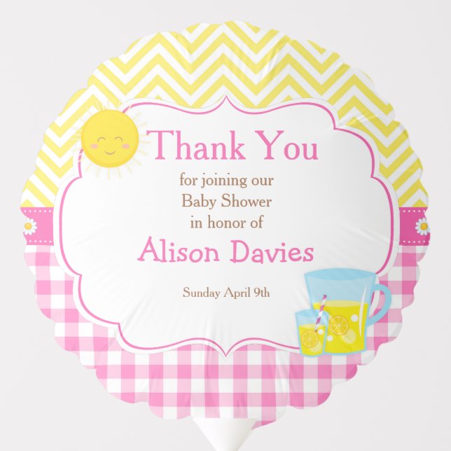 Sunshine and Lemonade Pink and Yellow Baby Shower Balloon (Front)