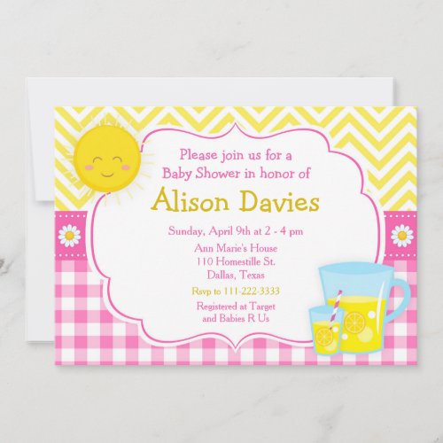 Sunshine and Lemonade Pink and Yellow Baby Shower Invitation