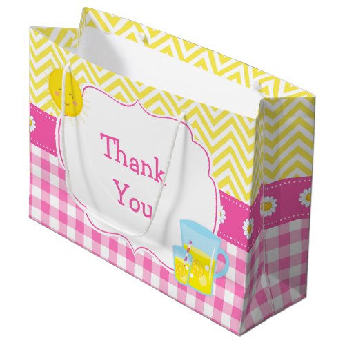Sunshine and Lemonade Pink and Yellow Baby Shower Large Gift Bag