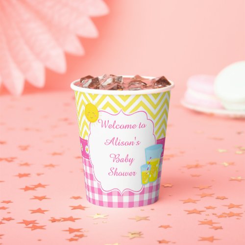 Sunshine and Lemonade Pink and Yellow Baby Shower Paper Cups