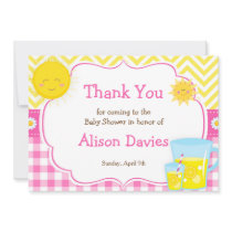 Sunshine and Lemonade Pink and Yellow Baby Shower Thank You Card