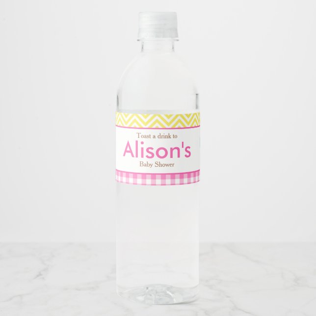 Sunshine and Lemonade Pink and Yellow  Water Bottle Label (Front)