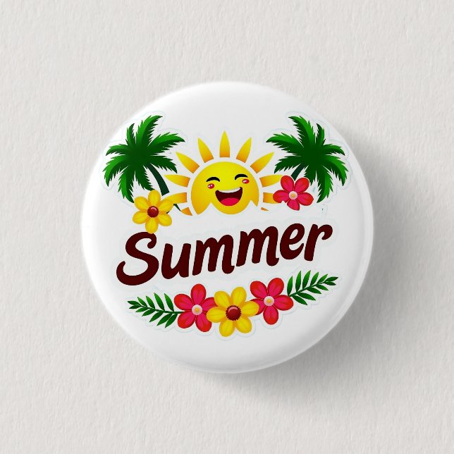 Sunshine and Palm Trees Round Badge Button (Front)
