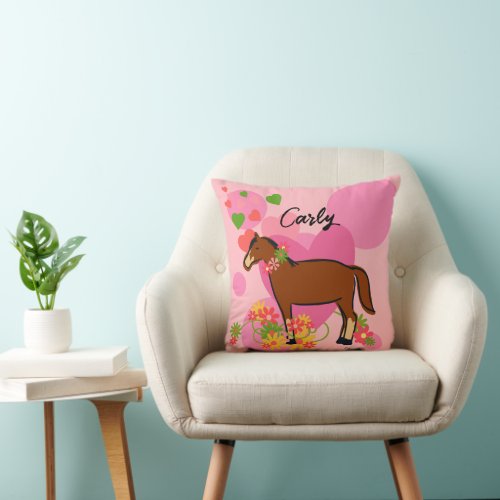 Sunshine and Ponies Horse girl Throw Pillow