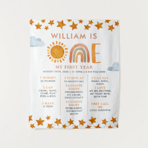 Sunshine and Rainbow 1st Birthday Milestone Board Tapestry