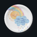 Sunshine and Rainbow Baby Shower Paper Plates<br><div class="desc">Watercolor Sunshine Rainbow Baby Shower Paper Plate - A little ray of sunshine is headed your way. Start celebrating with this full of color, beautiful paper plate design. Featuring a smiling sun, magical rainbows and a cloud with colorful raindrops. Absolutely perfect for boys and baby girl baby showers. This bright...</div>