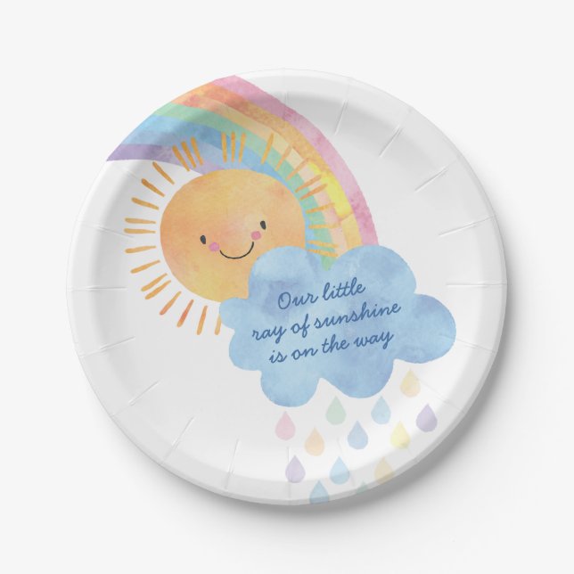 Sunshine and Rainbow Baby Shower Paper Plates (Front)