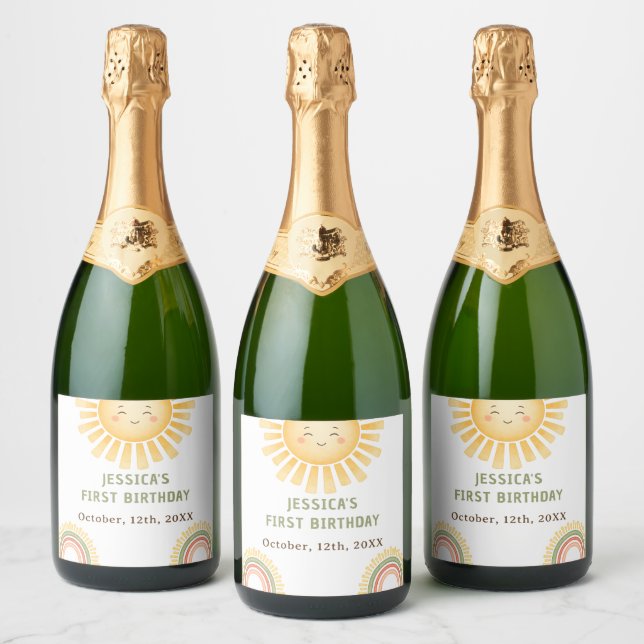 Sunshine And Rainbow Birthday Party Sparkling Wine Label (Bottles)