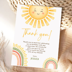 Sunshine And Rainbow Birthday Party  Thank You Card