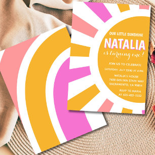 Sunshine and Rainbow Girl First Birthday Invitation