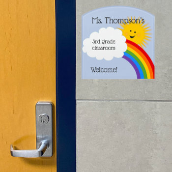 Sunshine And Rainbow Personalized Teacher Door Sign by NightOwlsMenagerie at Zazzle