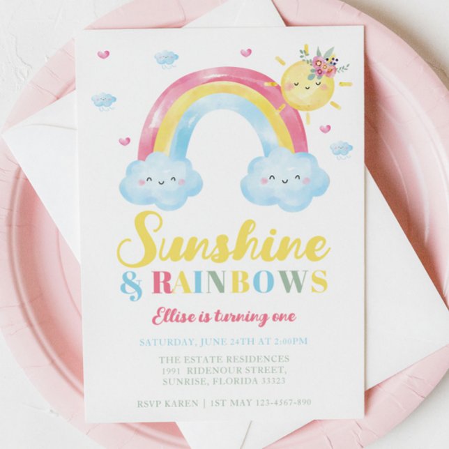 Sunshine and Rainbows First Birthday Invitation (Creator Uploaded)