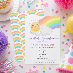 Sunshine and Rainbows First Birthday Party Invitation