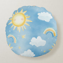 Sunshine and Rainbows Round Throw Pillow
