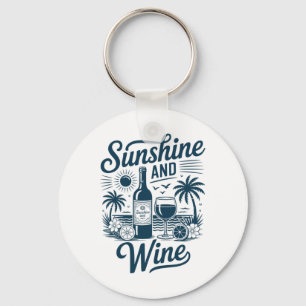 Sunshine And Wine Beach Retro 70s Vintage Vacation Keychain