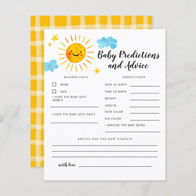 Sunshine Baby Predictions and Advice (Front/Back)