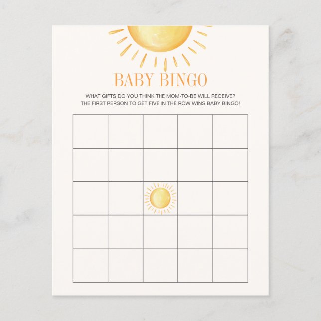 Sunshine Baby Shower Bingo Game (Front)