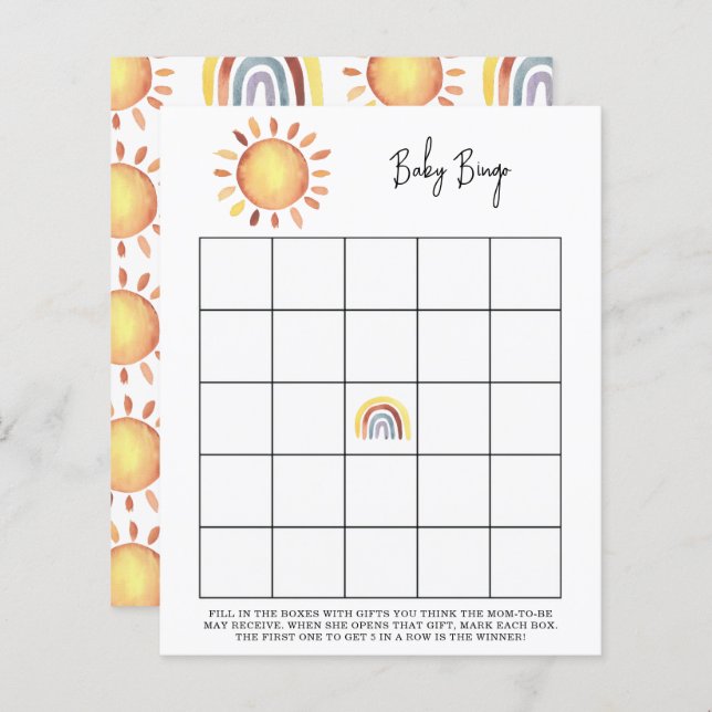 Sunshine Baby shower bingo game (Front/Back)