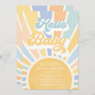 Sunshine Baby Shower Boho Blue Rainbow Sunshine Invitation