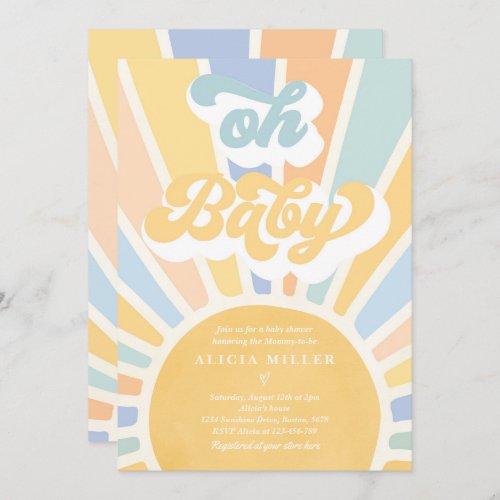 Sunshine Baby Shower Boho Muted Rainbow Sunshine Invitation