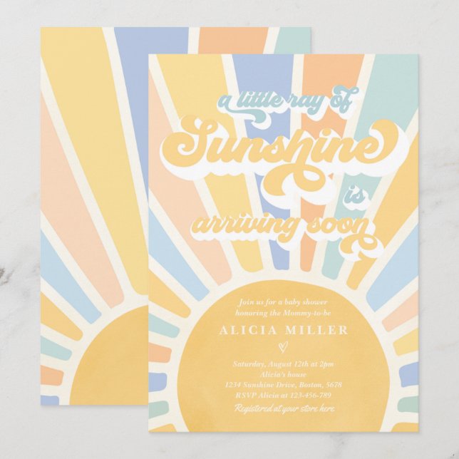 Sunshine Baby Shower Boho Muted Rainbow Sunshine Invitation (Front/Back)
