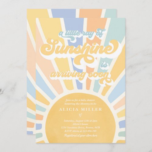 Sunshine Baby Shower Boho Muted Rainbow Sunshine Invitation
