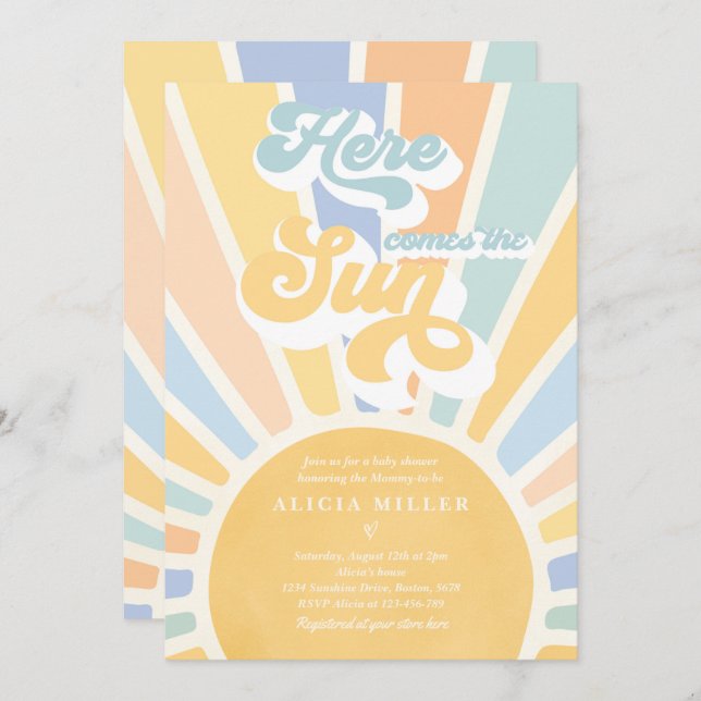 Sunshine Baby Shower Boho Muted Rainbow Sunshine Invitation (Front/Back)