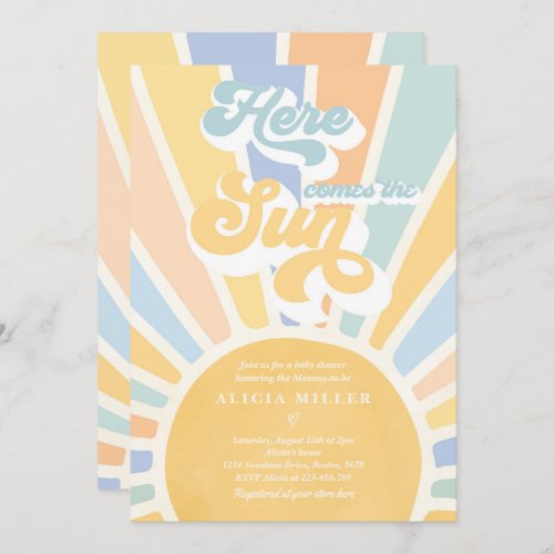 Sunshine Baby Shower Boho Muted Rainbow Sunshine Invitation