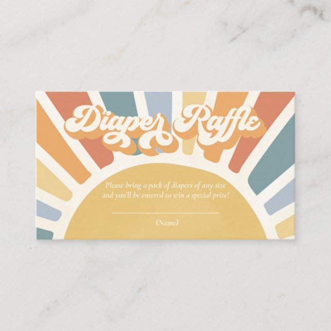 Sunshine Baby Shower Boho Retro Diaper Raffle Enclosure Card (Front)