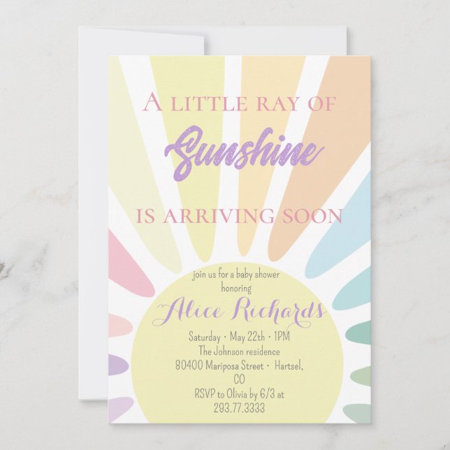 Sunshine Baby Shower Boho Retro Pink Baby Shower  Invitation (Front)