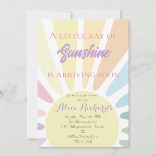 Sunshine Baby Shower Boho Retro Pink Baby Shower  Invitation