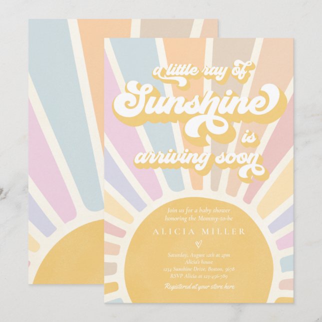 Sunshine Baby Shower Boho Retro Pink Sunshine Invitation (Front/Back)