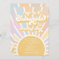 Sunshine Baby Shower Boho Retro Pink Sunshine Invitation