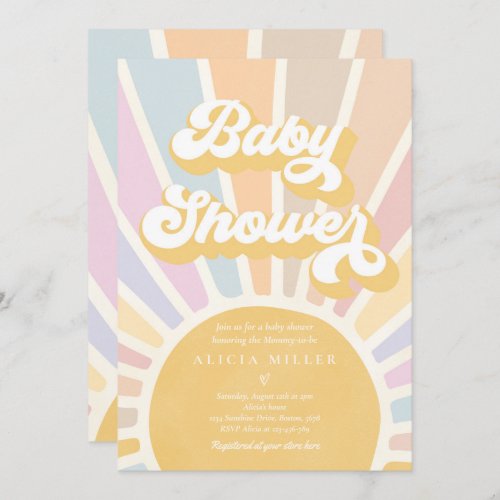 Sunshine Baby Shower Boho Retro Pink Sunshine Invitation