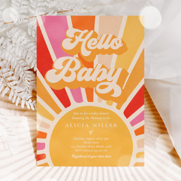 Sunshine Baby Shower Boho Retro Pink Sunshine Invitation