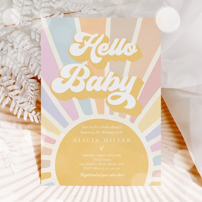 Sunshine Baby Shower Boho Retro Pink Sunshine Invitation (Creator Uploaded)