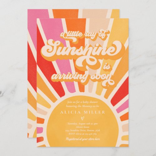Sunshine Baby Shower Boho Retro Pink Sunshine Invitation